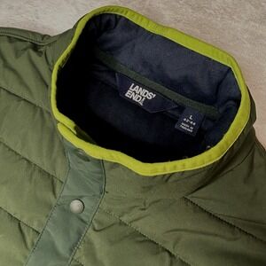 Lands End 1/4‎ Snap Quilted Insulation Evergreen Puffer Pullover Jacket Large